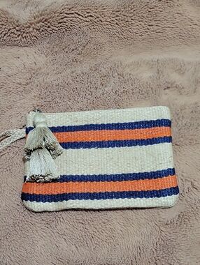 J.Jill Striped Tassel Jute Wristlet Pouch - Cream, Navy & Orange